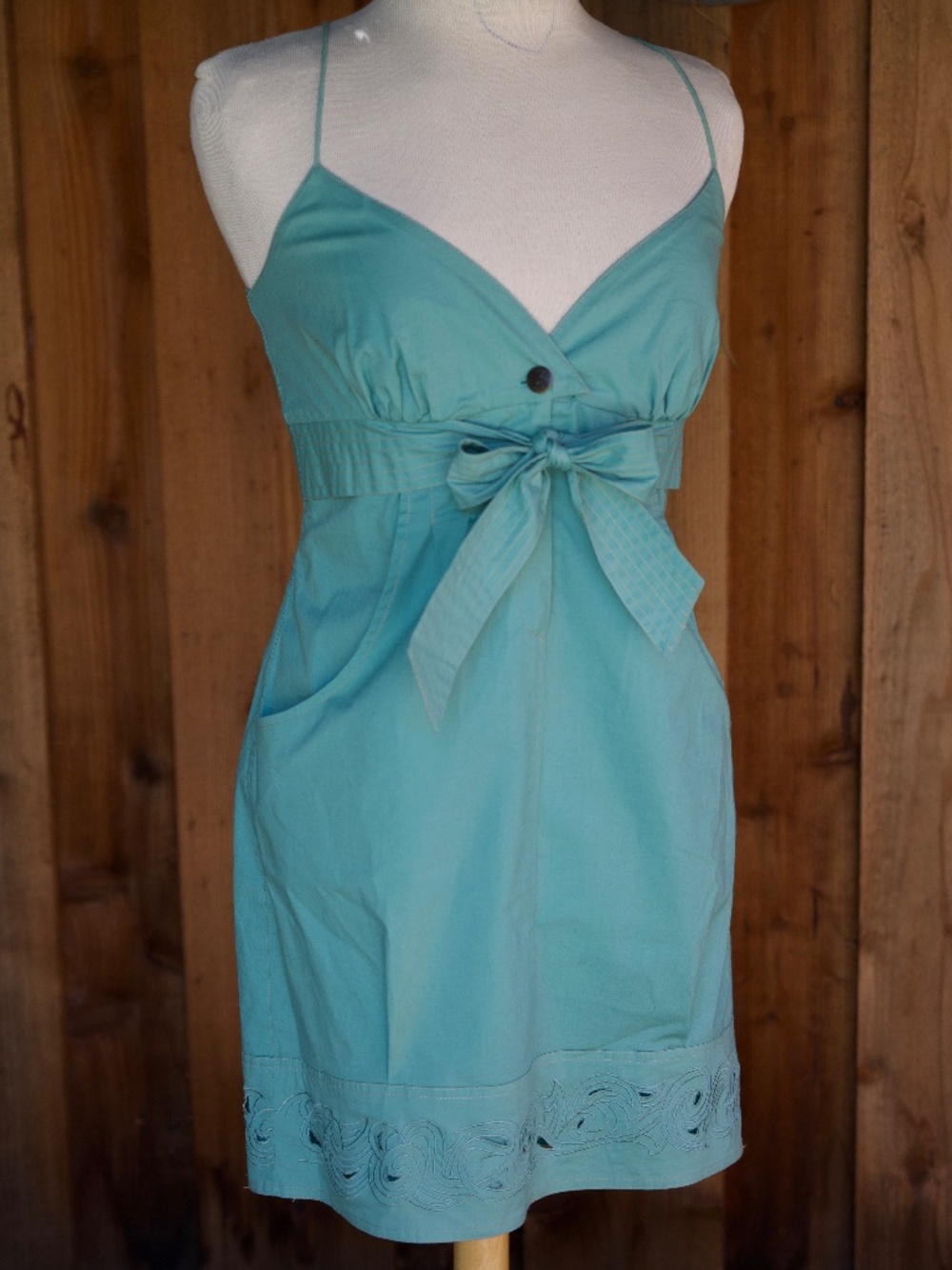 Vintage Y2K Nicole Miller Studio 98% Cotton Teal Blue Mini Dress Woman's 6